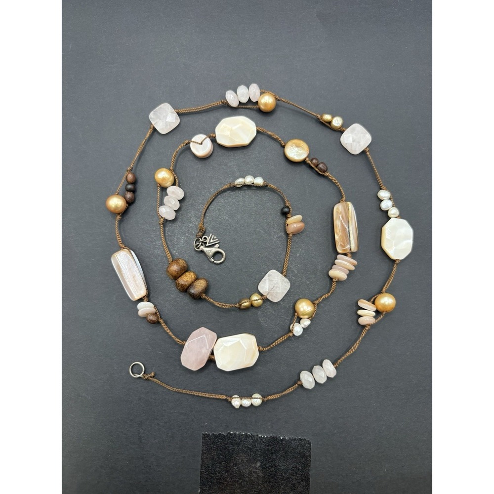 35" Sterling Silver Silpada Quartz Pearl Agate Rope Necklace 925 G31